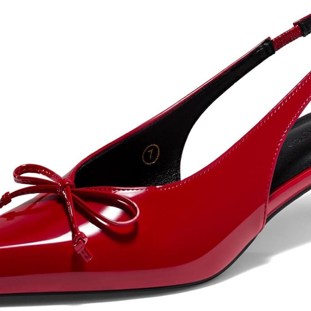Women's Synthetic Slingback Kitten Heel Shoes 1.61in Bow Tie Office Dress - Picture 1 of 5